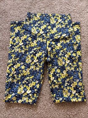 aerie Yellow and Navy Floral High-Waist Leggings